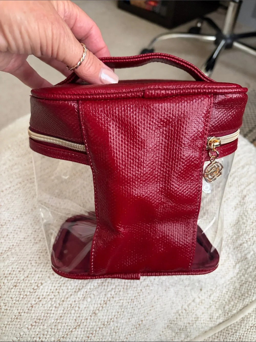Red Clear Travel Cosmetic Case with Gold Zip